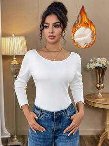 Women's Low-Neck Long-Sleeved Fleece Thermal Underwear Shirt/Top