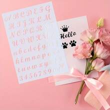 9pcs Letter & Number Template, 5x7 Inch Reusable Plastic Letter Letter Template Cursive Font Template For Notebook, Diary, Scrapbook, DIY Painting Template Wooden Glass Door Holiday Decoration - one-size - View 4