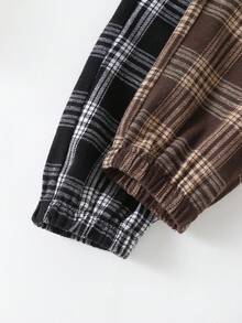 2件套男童休闲经典复古格子图案宽松舒适卡其棕色黑白格纹运动裤，适合户外运动、校园、社交聚会、度假、春夏秋季穿着。 - 彩色 - 查看 6