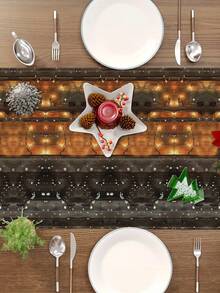 1pc/10pcs Deer Pattern Christmas Table Runner, Modern Style Linen-Like Material Christmas Home Decor, Seasonal Indoor/Outdoor Party Supplies, Christmas Theme Decoration, Room Decor. Suitable For Home Kitchen Decoration And Christmas Party Decoration. Available In 33*91CM/33*183CM/33*274CM