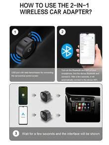 Acodo 2025 New Ultra Mini CarPlay AI Box Wired To Wireless CarPlay And Android Auto 2-In-1 Adapter Plug And Play Compatible With 99% Original Cars With Wired CarPlay/Android Auto 2.4~5.0 GHz WiFi5 Stylish And Portable