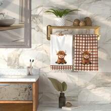 2Pcs Kitchen Towel Watercolor Floral Highland Cow Country Style Farmhouse Dish Towel Kitchen Dishwashing Hand Tea Towel Kitchen Dry Dish Towel Suitable For Kitchen Restaurant Dining Table