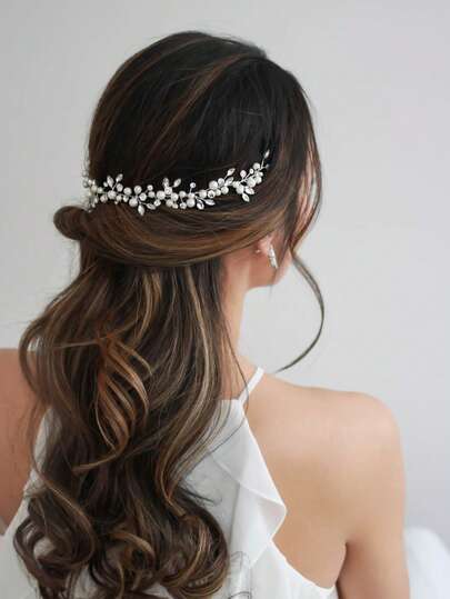 1 Diadema de perlas tejida a mano, accesorio de cabello para vestido de novia blanco, diadema trenzada, accesorio de cabello nupcial, accesorio para el Día de San Valentín