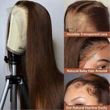 Coleen 230% Density Straight Human Hair Wig Chocolate Brown Lace Frontal Wig 13x4 Lace Front Wig Glueless Human Hair Wigs Dark Brown Colored Silky Straight Wig HD Transparent Lace Frontal Wigs Natual Black #1B Pre Plucked With Baby Hair Free Shipping For Women - Dark Brown - 查看 6