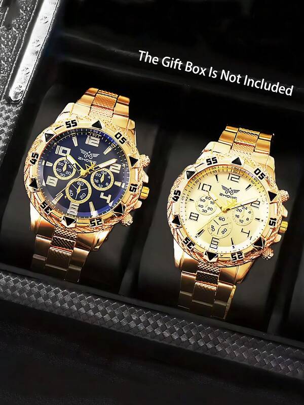 2pcs Men's Watch, Steel Strap Quartz Watch, Digital Scale Three-Eye Watch, Suitable For Business Work And Daily Wear, And The First Choice For Gifting.