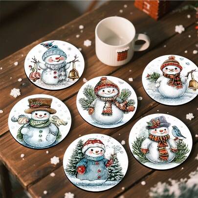1 conjunto/4 peças/6 peças/300 peças de porta-copos de lama com padrão de boneco de neve e diatomáceas, adequados para decoração de casa, cafeterias, chá da tarde, decoração de restaurantes, festas temáticas, decoração diária e também podem ser dados como presentes de Natal