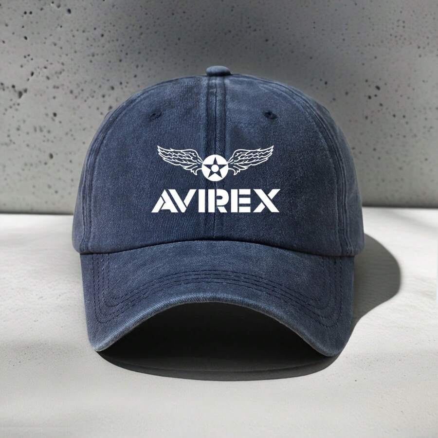 Fashion Pattern AVIREX Letter Print Baseball Cap, Lightweight Breathable Grandpa/Dad Hat | Outdoor Travel Beach Sports Casual Unisex Skateboarding Hats Men And Women Holiday Event Minimalist Design Comfort Headwear, Casual Wear, Hat, Stylish Cap, Breathable Fabric, Comfortable Fit, Printed Hat, Unisex Cap, Outdoor Enthusiasts, Women's Accessory - 灰色 - 查看 1