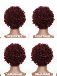 13x1 Lace Front Short Curly Wavy Human Hair Wig, 6 Inch, 1B/99J Color, Fluffy Bob Style Lace Front Wig For Women - SNATURAL/99J - View 7