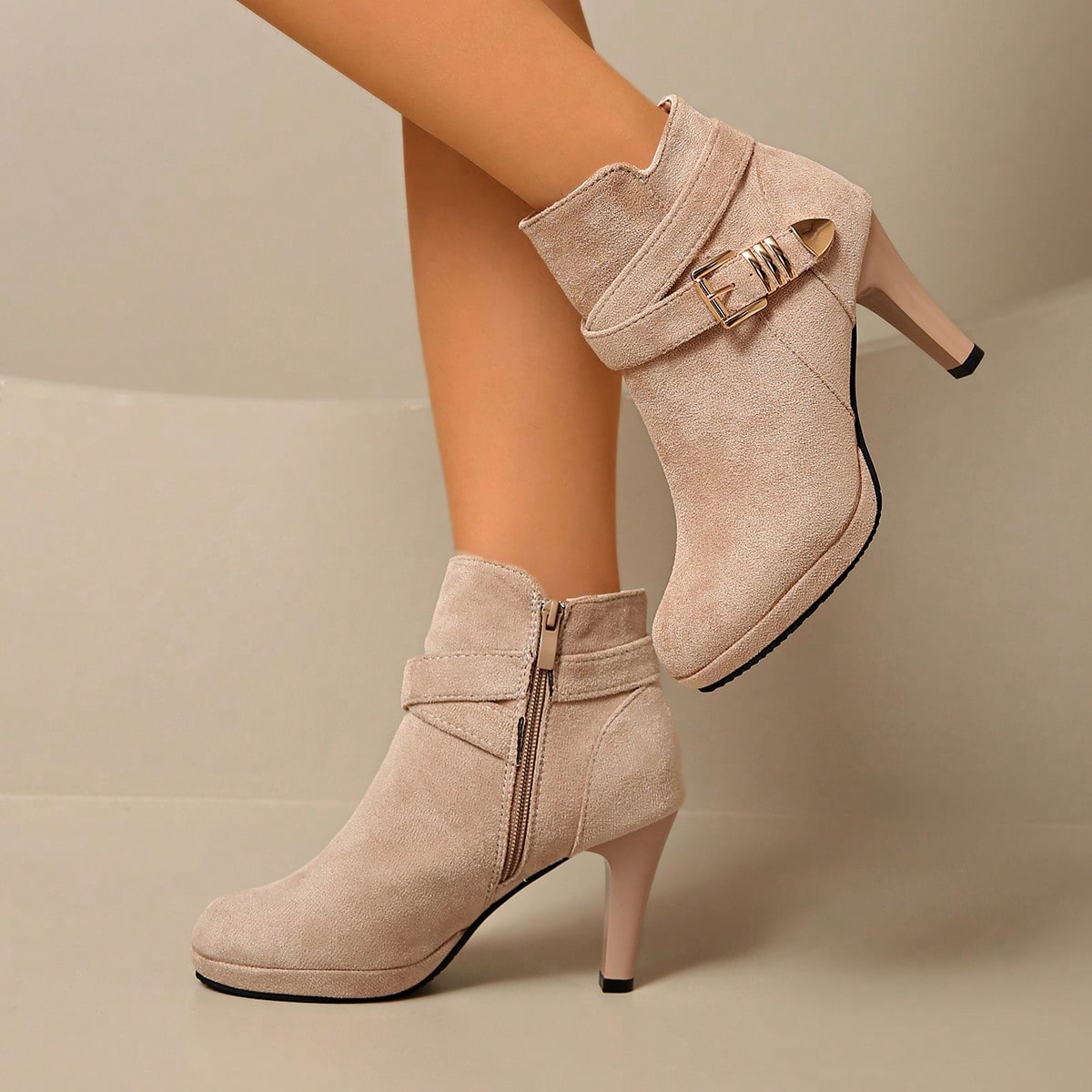 Nuevas botas de tobillo de tacón fino de estilo europeo y americano para otoño/invierno, botines de tacón alto con cremallera lateral, botas de mod