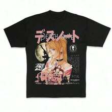 Misa Vintage Graphic Tees,  Tshirt,  Merch, Anime Clothing, Unisex Manga Anime Shirts Top Menswear Womenswear Streetwear M6LB - 黑色 - 查看 1