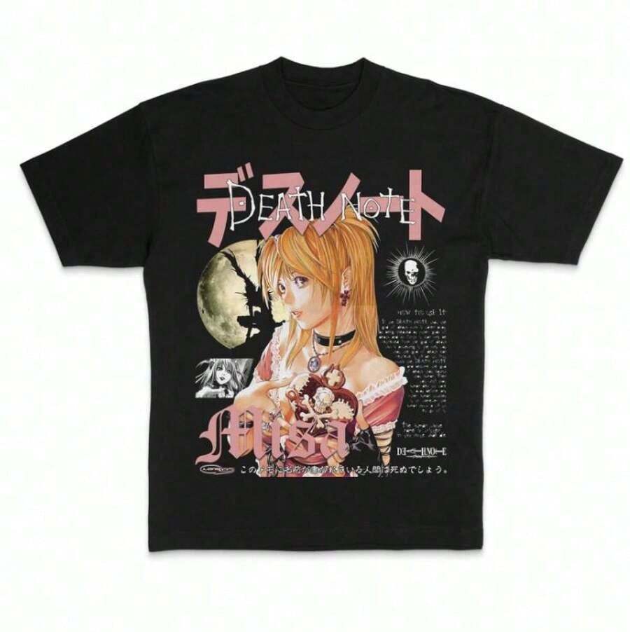 Misa Vintage Graphic Tees,  Tshirt,  Merch, Anime Clothing, Unisex Manga Anime Shirts Top Menswear Womenswear Streetwear M6LB - 黑色 - 查看 1