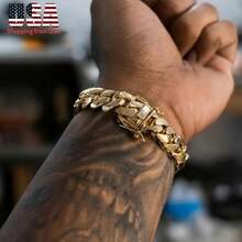 1pc Men's 18K Gold Plated Plated Cuban Link Chain Bracelet  8-22mm Men'S Cuban Chain  Classic Hip-Hop Accessory 316L  Stainless Steel Unisex Gift Music 2025 Autumn And Winter Fashion Bracelet Auspicious New Year Gifts - 14mm/0,55 inch - Xem 4