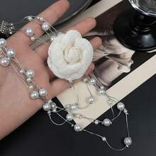 CIREY 1pc Long Pearl Necklace, Elegant Palace Style Delicate Soft Sweater Chain - White Pearl - View 5