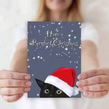 Christmas Greeting Card With Envelope - 1pc - "Have A Purrfect Christmas" Black Cat With Santa Hat Holiday Card For Anyone