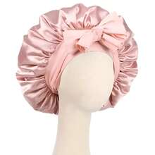 1pc/Set Satin Bowknot Adjustable Elastic Sleep Cap, Lightweight Bathing Shower Cap - Comfortable Fit With Drawstring, Unisex Hair Care For Sleeping, Satin Smooth Design Sleep Bonnet - Multicolor - View 1