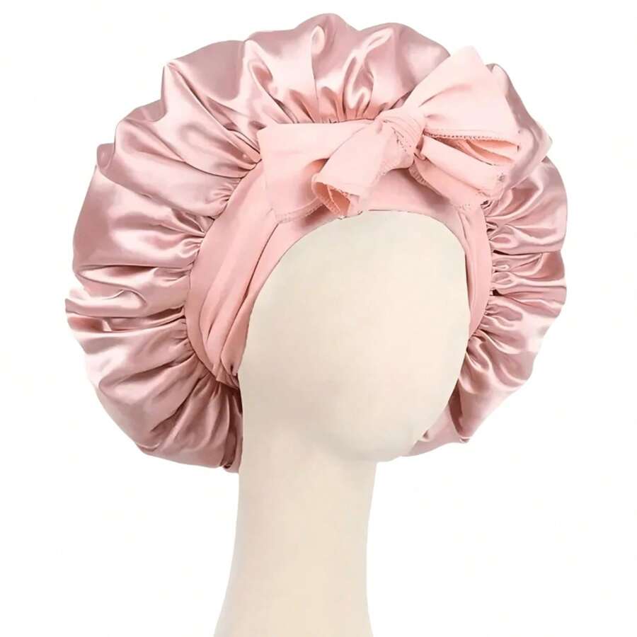 1pc/Set Satin Bowknot Adjustable Elastic Sleep Cap, Lightweight Bathing Shower Cap - Comfortable Fit With Drawstring, Unisex Hair Care For Sleeping, Satin Smooth Design Sleep Bonnet - Multicolor - View 1