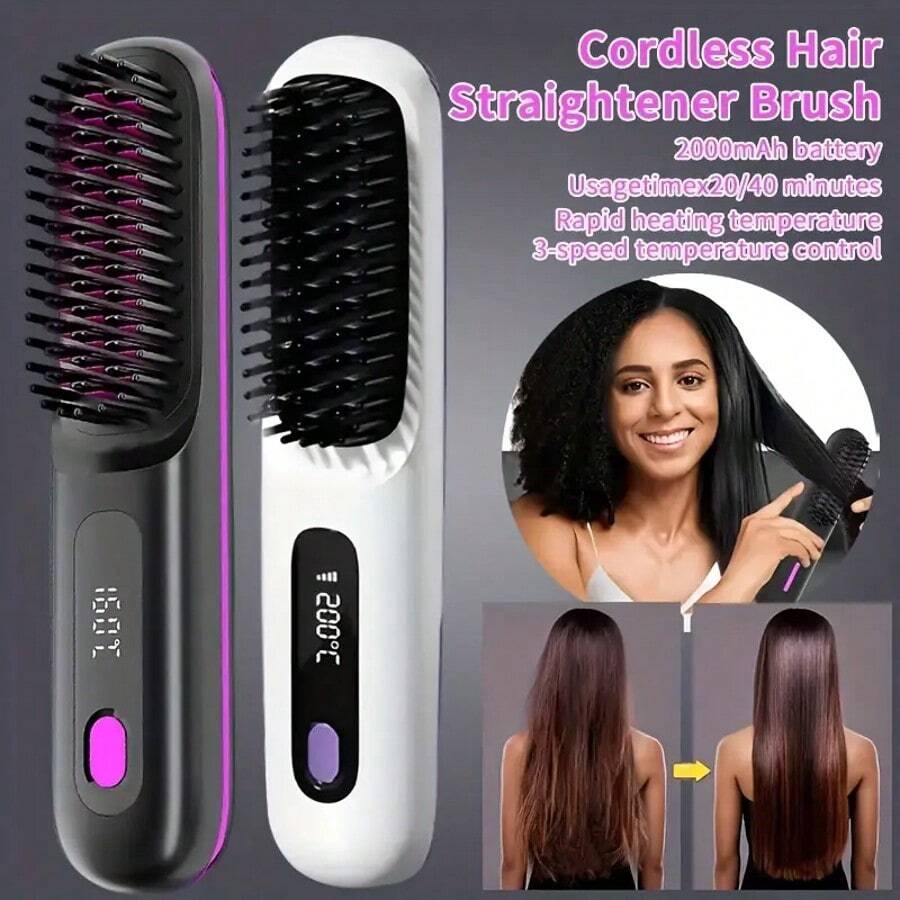 Cordless Hair Straightener, Portable Negative Ion Hot Comb, USB Charging, Fast Heating 3 Temperature Settings, Anti-Scalding, Suitable For Travel Daily Use, Women's Gift Compact And Portable - Multicolor - View 1