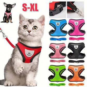 1pcsPet Cat Harness Adjustable Mesh Walking Lead Leash Puppy Vest Polyester Breathable Kitten Accessories For Small Medium Dog