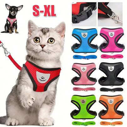 1pcsPet Cat Harness Adjustable Mesh Walking Lead Leash Puppy Vest Polyester Breathable Kitten Accessories For Small Medium Dog