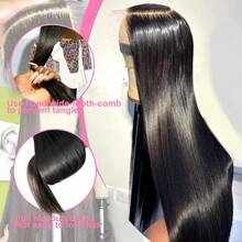 38 40 Inch 13x6 HD Transparent Bone Straight Lace Front Wigs 250 % Density Brazilian Human Hair Wigs Pre PluckedFor Women - Natural Black - 查看 5