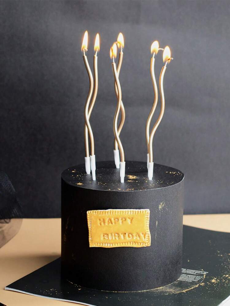 6pcs/12pcs Curved Birthday Candles, Cake Decorative Picks, Birthday Decorative Candles, 30th Birthday Decor, Dessert Birthday Decorations, Birthday Candles, Suitable For Birthday Party, Christmas, Wedding Party, Valentine's Day Decorations, Christmas Cake Decorations - Packaging Random - Gold - View 4