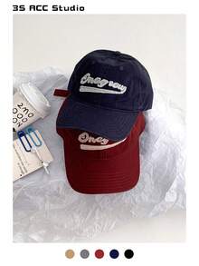 1pc Burgundy Soft Crown Vintage Letter Patch Baseball Cap, Versatile Streetwear Couple Sun Hat, Embroidered Patch Peaked Cap, Unisex American College Style Gift