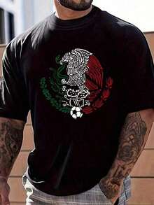 % Cotton Mexico Mexican Soccer Men Women Boys Girls-Shirt Women's Men's Graphic Tee  Vintage Shirts Graphic Tees Men Camisas Para Hombre Funny Shirts Printed & Shipped In USA Men Tops Summer - 黑色 - 查看 1