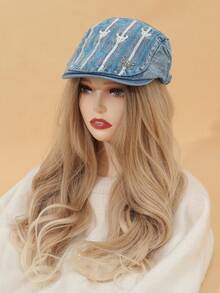 Vintage Distressed Denim Baseball Cap, Fashionable Beret Hat, Versatile Autumn Accessory