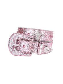 男女通用水钻镶嵌西式腰带，适合女性牛仔裤秋季、秋季、万圣节 - 黑與白 - 查看 10