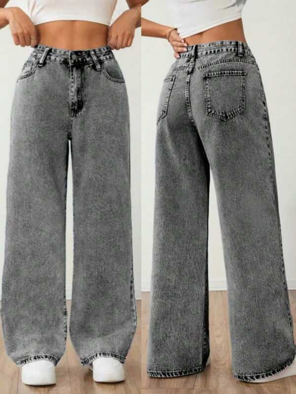 Light Grey Washed Wide Leg Jeans