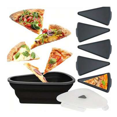 ANTSAY Caja de pizza de silicona, caja de pizza plegable triangular con 5 bandejas de pizza, apta para microondas y reutilizable