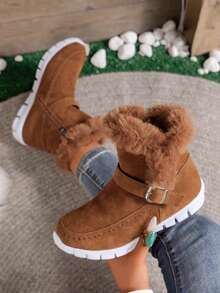 Women's Winter Snow Boots, Fashionable Fleece Sneakers, Black High-Top Sneakers - màu nâu - Xem 3