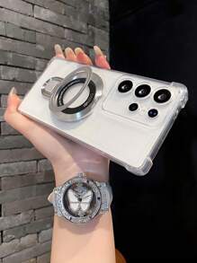 适用于三星 Galaxy S24 S23 S22 S21 的透明电镀磁吸支架保护壳 - 無色 - 查看 5