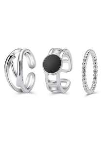 Bộ 4/3 nhẫn đính đá ngũ giác hình học bất đối xứng phong cách đường phố Hip Hop cổ điển, nhẫn xếp chồng cao cấp cá nhân hóa phù hợp cho nam giới, ngày lễ, tiệc tùng, hẹn hò, quà tặng, trang phục hàng ngày, trang sức đa năng - Bạc - Xem 6