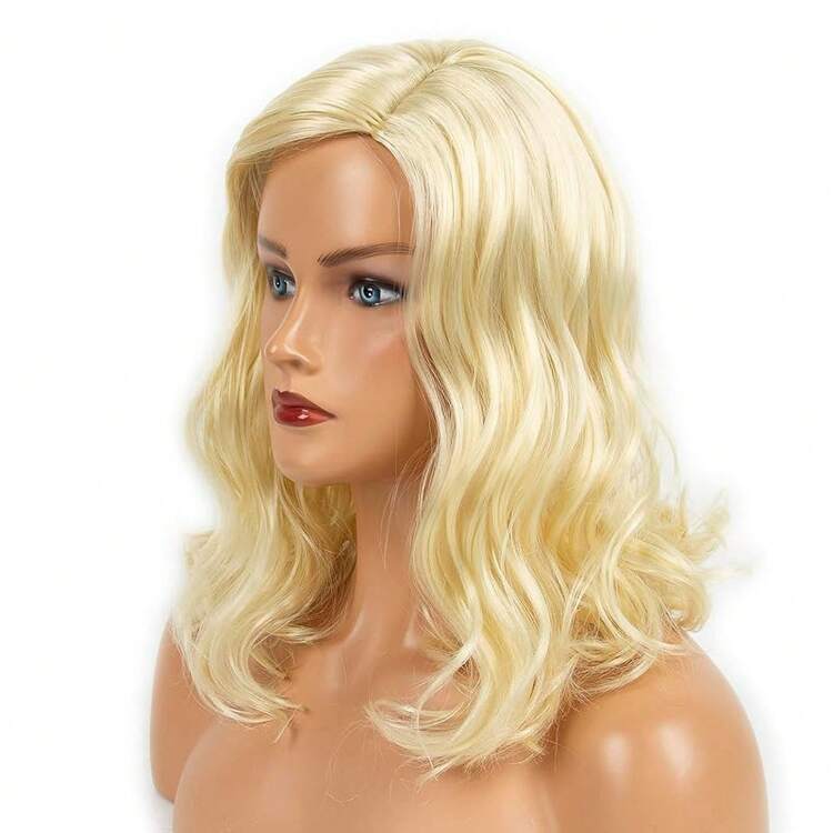 18 Inch Short Wavy Wig White Women - Brown Blonde Highlight Synthetic Wig, Daily Wear & Parties - 6125#613 - 查看 5