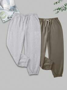 新款女士两件套保暖内衬休闲抽绳运动裤家居服女士运动裤睡衣秋冬休闲保暖内衬运动舒适裤适合居家户外运动聚会，秋季必备 - 彩色 - 查看 3