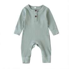 Newborn Baby Boy Girl Knitted Rib Romper Infant One Piece Jumpsuit Cotton Solid Long Sleeve  Bodysuit Basic Coming Home Outfits - Mint Green - View 1