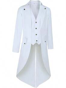 Mens Pirate Coat Steampunk Jacket Tailcoat Renaissance Jacket Halloween Hatter Costume - White - View 2