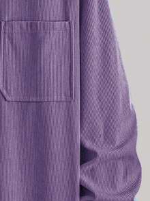 轻盈灯芯绒涤纶男士休闲衬衫外套，翻领纽扣长袖开衫，带双口袋，适合日常休闲、时尚穿搭、通勤、居家舒适及街头穿着。 - 紫色 - 查看 6