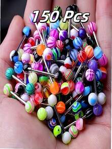 100个舌环批发，14G舌环杠铃，多种颜色可选，男女通用，亚克力材质 - 彩色 - 查看 6