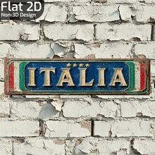 1 pièce Panneau métallique vintage italien 2D plat - Art mural en fer, conçu "Italie", idéal pour la cour avant, le garage, le porche, la décoration de la chambre - Cadeau parfait pour les fans de football et la décoration de la maison, la décoration extérieure, la décoration de la pièce - Multicolore - Voir 9
