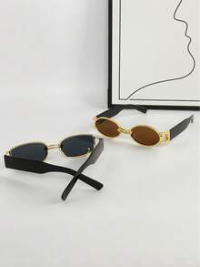 2 件方形女士时尚眼镜，新款 Y2K 街头风格眼镜 - 2PC中盒時尚金灰 金茶 - 查看 4