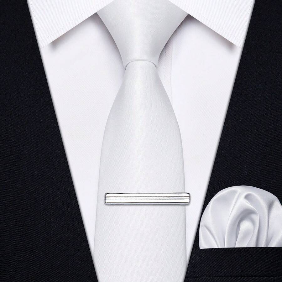 3pcs Mens Slim Tie White Slim Necktie Tie Pin Pocket Square Set Wedding Formal Casual Office - trắng - Xem 1