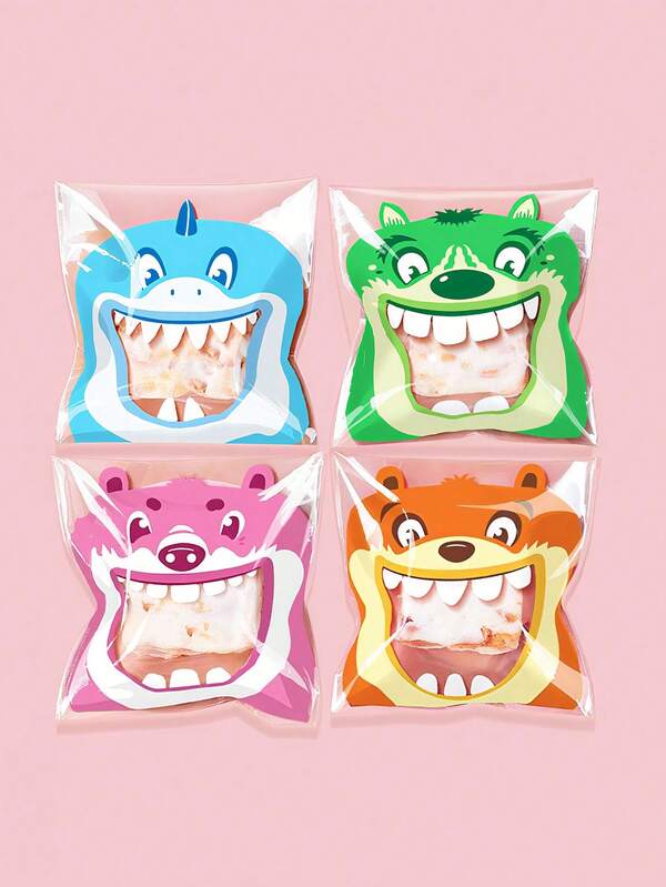 100 个卡通派对礼品烘焙包装自粘袋，密封糖果、糖果、饼干零食袋，用于烘焙饼干、巧克力、零食、甜点自制工艺品、透明自粘面包袋、派对用品烘焙派对礼品袋、婚礼派对礼品袋、节日礼品袋、厨房小工具