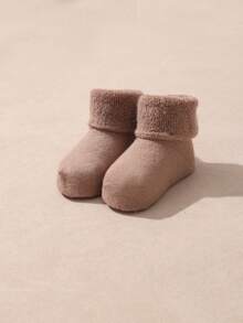 5 Pairs Baby Solid Color Thickened Warm Fleece Socks, Autumn/Winter