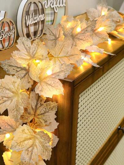 1Pc Fall Decorations - Autumn Maple Leaf Garland With Lights, 5 Feet In Total Length, 10 LED Lights, Battery Operated, Perfect For Fall Harvest, Halloween, And Thanksgiving Decorations, Suitable For Both Indoor And Outdoor Use. Fall Home Decor,Fake Plants