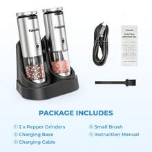 SUSTEAS Sea Salt And Pepper Grinder, Rechargeable With Charging Base, Set Of 2, Can Be Operated With One Hand, 6 Selectable Grind Settings, Kitchen Seasoning,304 Stainless Steel - Thép không gỉ - Xem 9