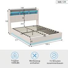 Doppelbett Polsterbett, Doppelbett mit Stauraum und Lattenrost, Bett mit Stauraum, Bettgestell, Hydraulischem Stauraum, hohem Kopfteil, Ladestation, modern, Samt