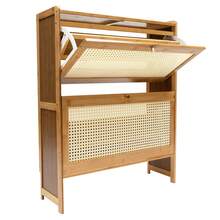 Shoe Cabinet With 2 Handmade Natural Rattan Flip Drawers, Entryway Shoe Rack Storage Organizer For Sneakers, Leather Shoes, Slippers, Free Standing Shoe Racks, 70*24*87cm/27.5*9.4*34.2in - Màu gỗ - Xem 9