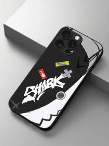 Fashionable Shark Logo Graphite Black Glass Material Phone Case Compatible With Apple 16 Pro Max/15 Pro Max/14 Pro Max/14 Plus/13/13 Pro Max/12 Pro/11 And Galaxy S25 Ultra/S24 FE/S24 Ultra/S23/S22/Note20 Ultra/A56/A55/A16/A54/J6, Redmi Note 14 Pro/13/12, Mi 14T Pro/13T Accessories - Black - View 1